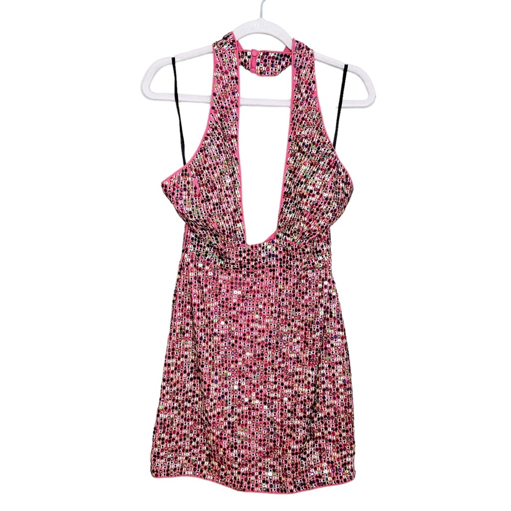 Multicolor Sequin Halter Mini Dress